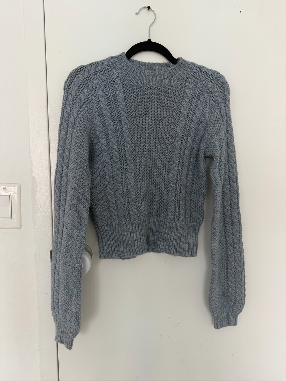 Alpaca Reformation Heather Gray Cable Knit Crew Sweater